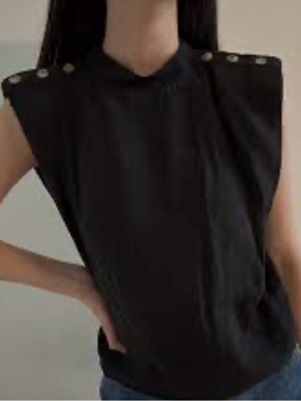 Zara Black Sleeveless Button-Shoulder Blouse